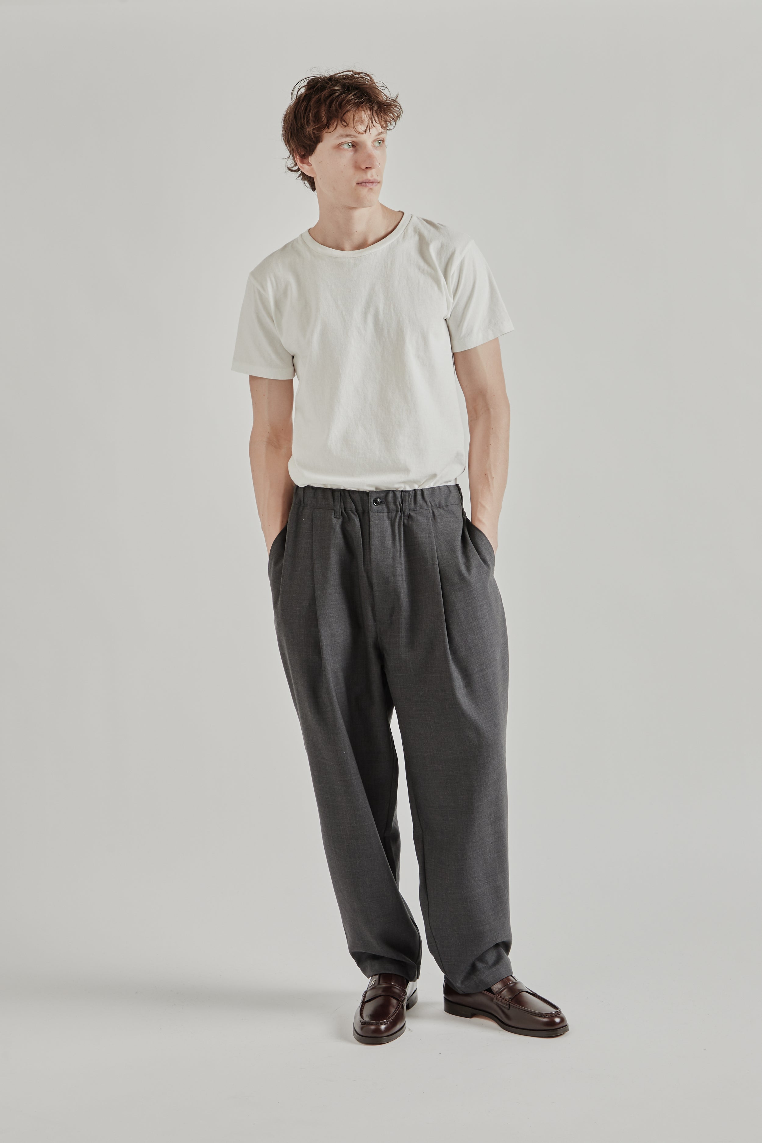 Still by Hand Summer Wool Wide Pants - Charcoal | Wallace
