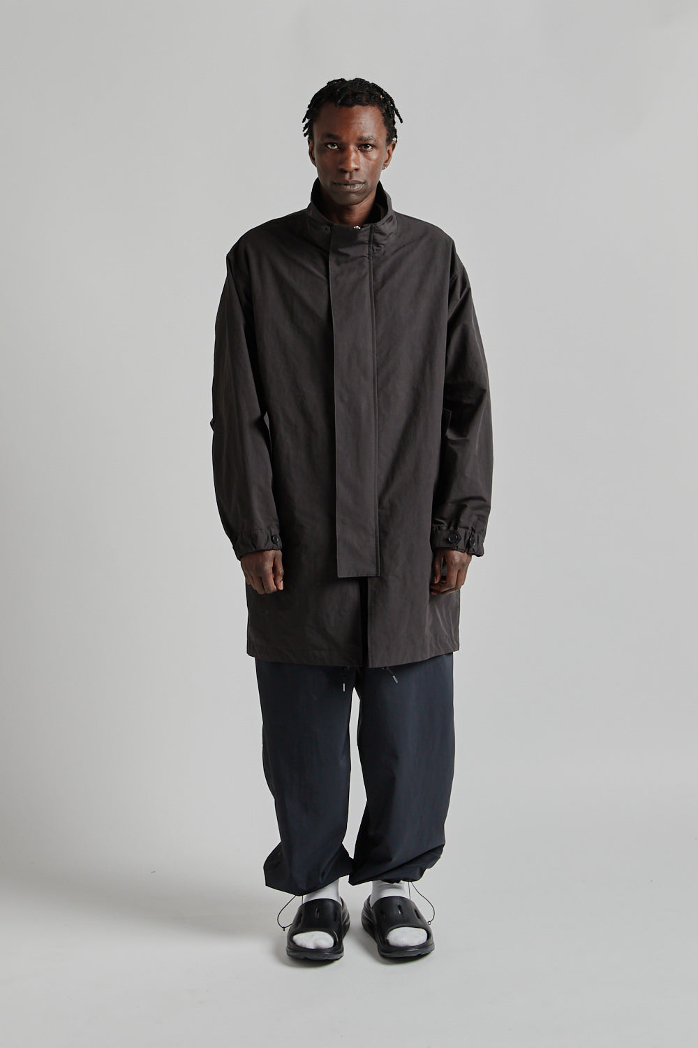 ステンカラーコート Still by hand 3-layer stand collar coat Still By Hand Stand Collar Coat - Ink Black | Wallace Mercantile Shop