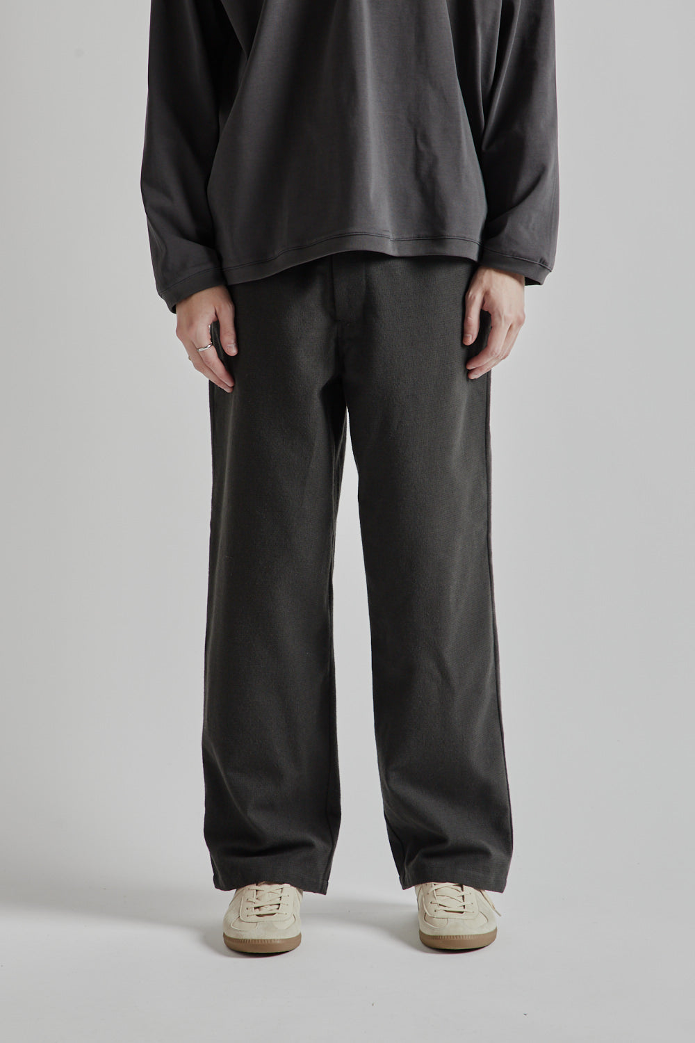 Wool Mix Easy Pants - Charcoal