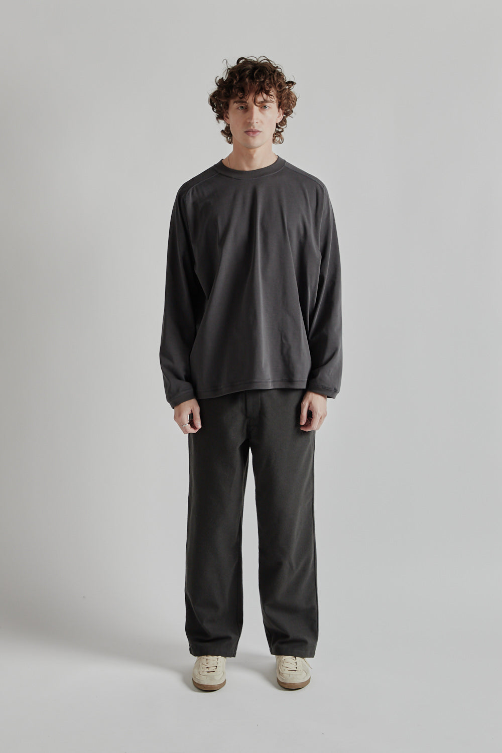 Wool Mix Easy Pants - Charcoal