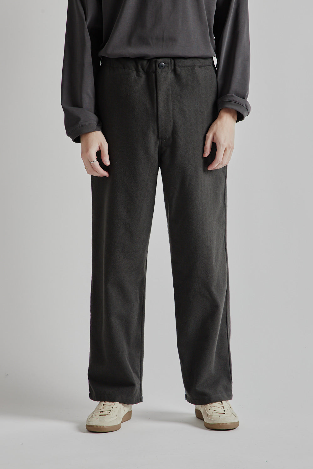 Wool Mix Easy Pants - Charcoal