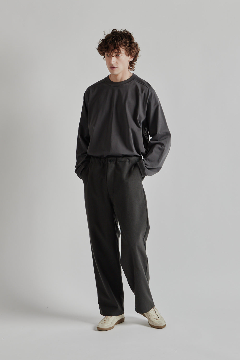 Wool Mix Easy Pants - Charcoal