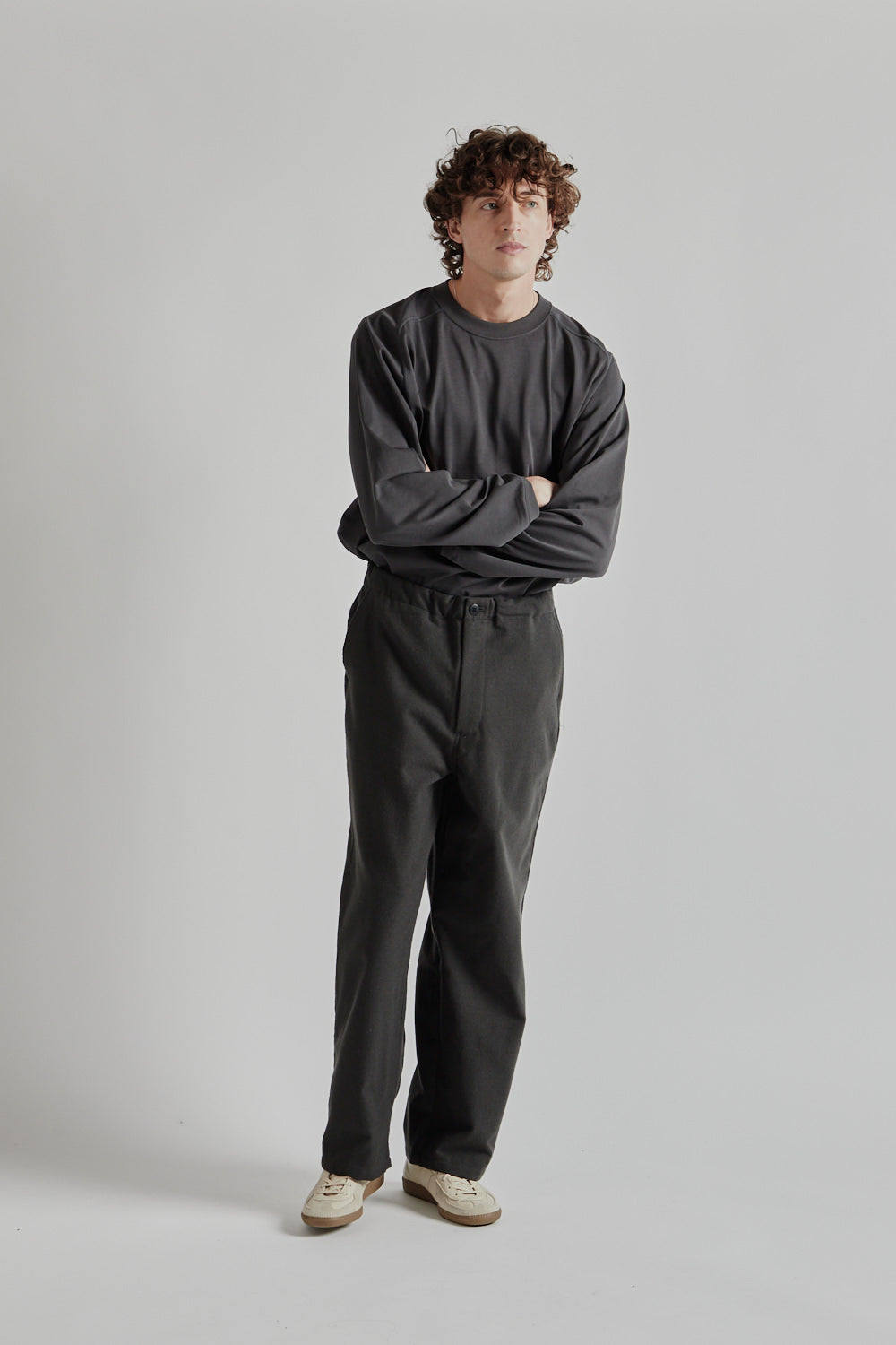 Wool Mix Easy Pants - Charcoal