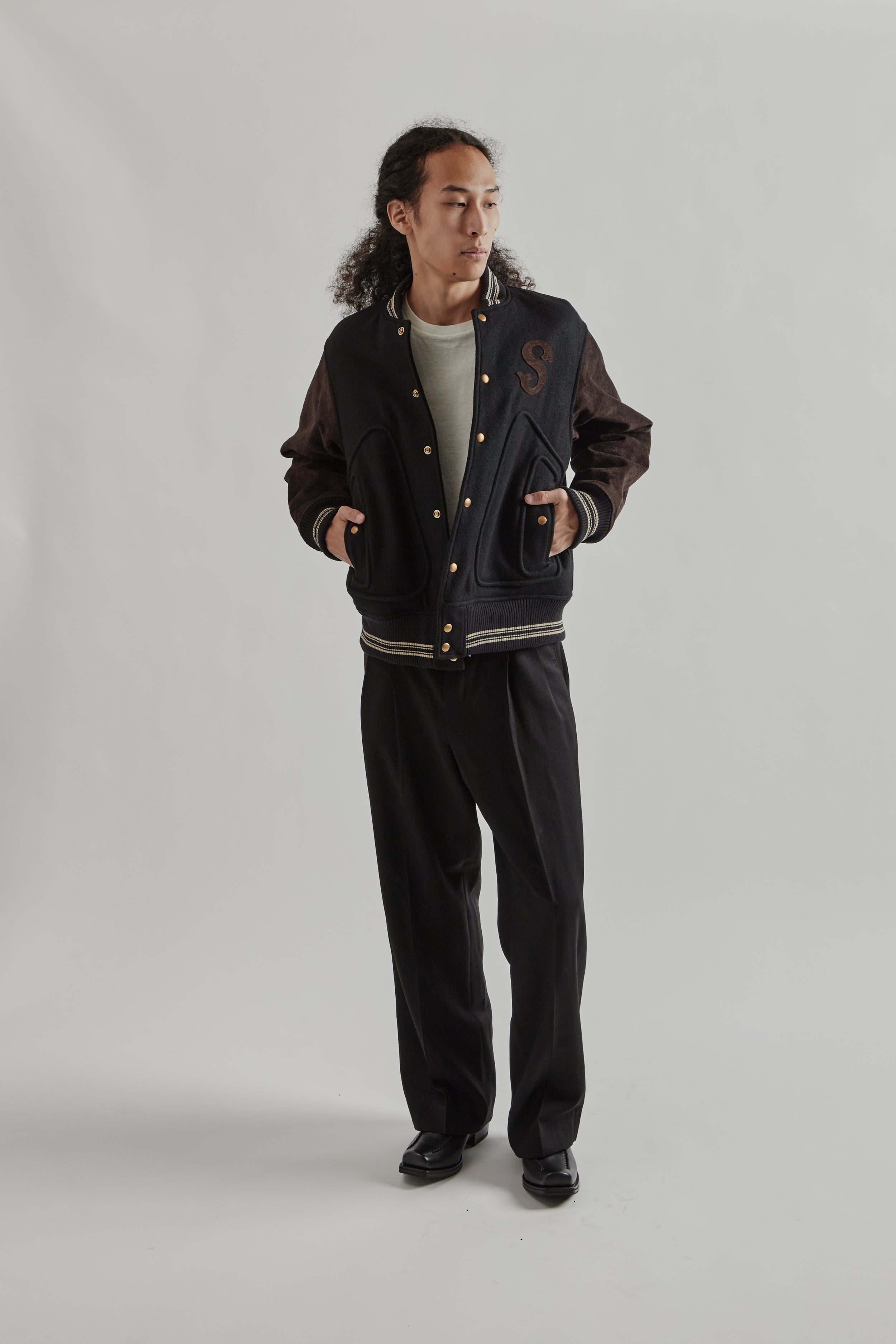 Sugarhill Leather Stadium Jacket - Black/Brown | Wallace