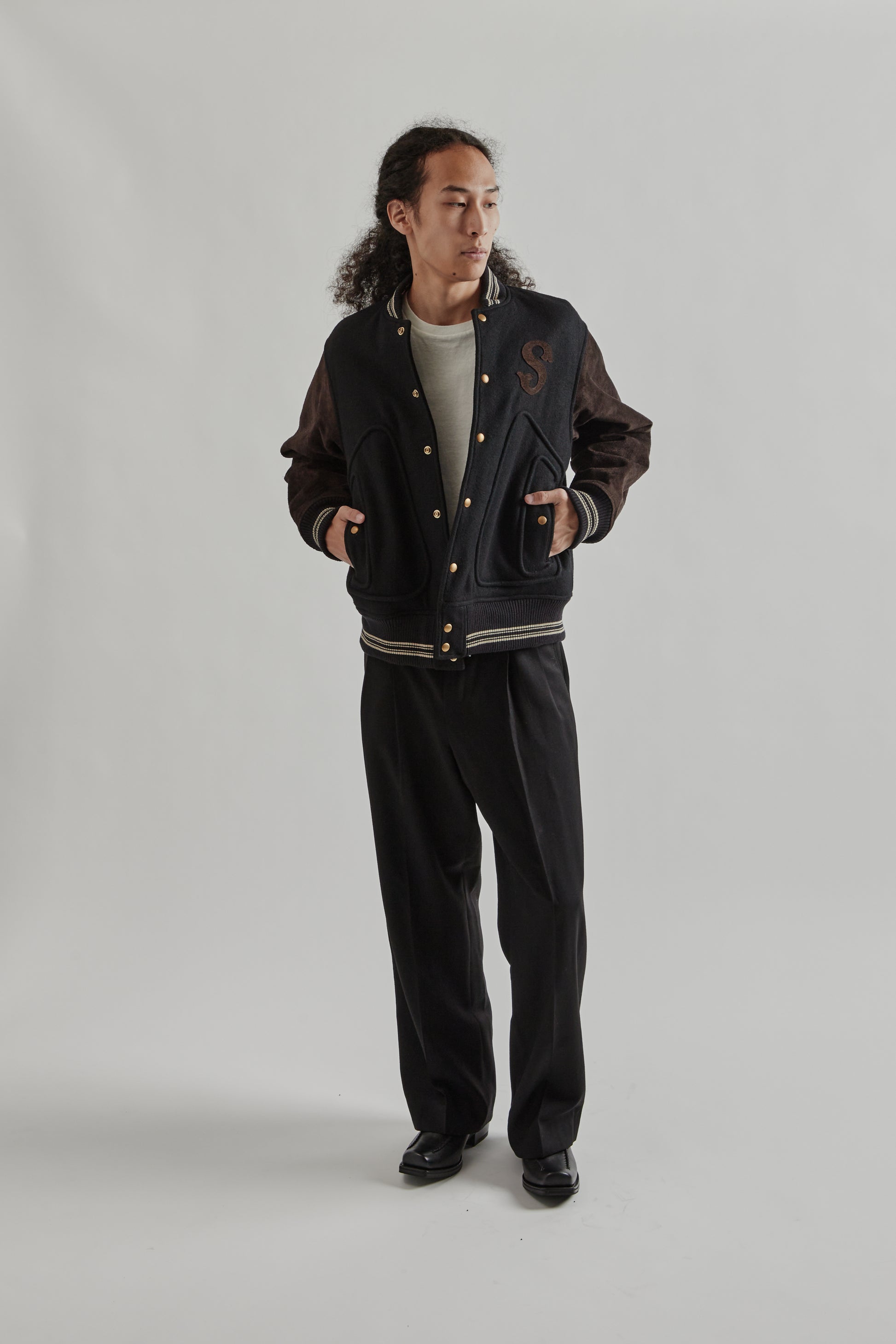 Sugarhill FW25 Leather Stadium Jacket Black Brown 10