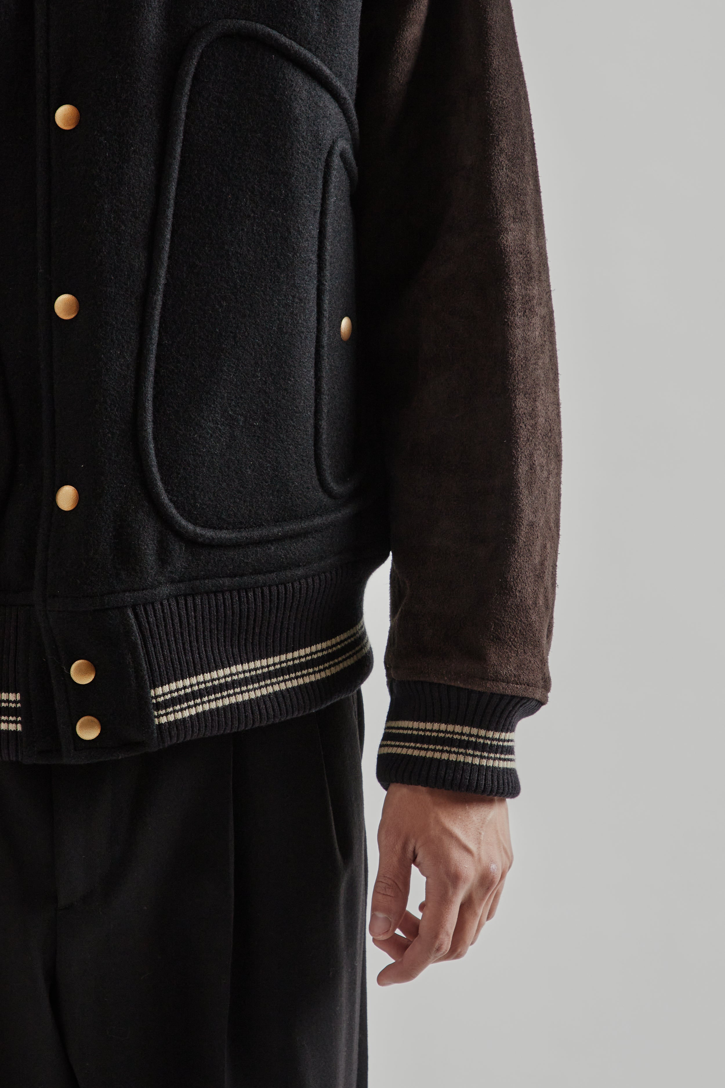 Sugarhill Leather Stadium Jacket - Black/Brown | Wallace