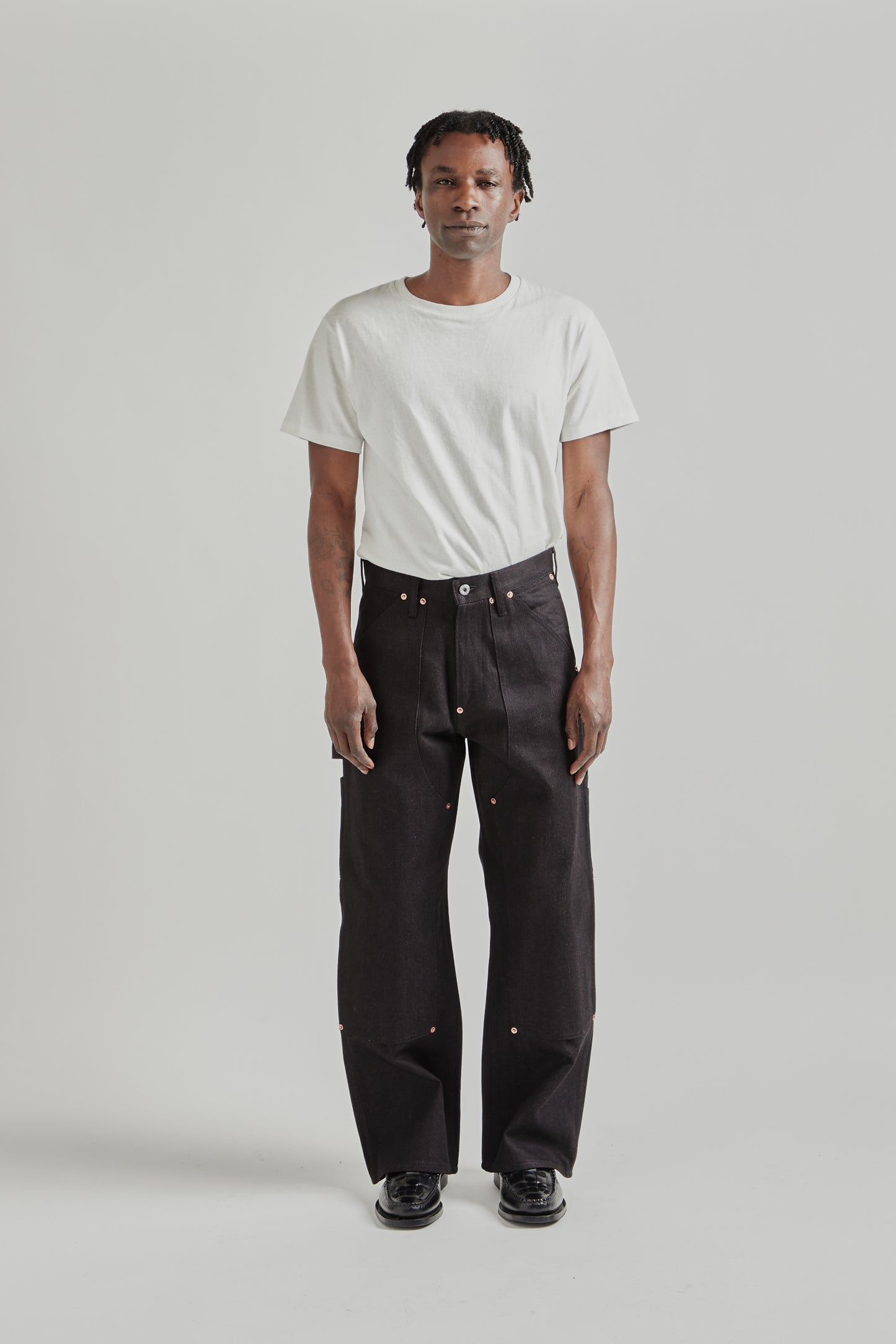 Twisted Heather Denim Pants Double Knee - Red/Black