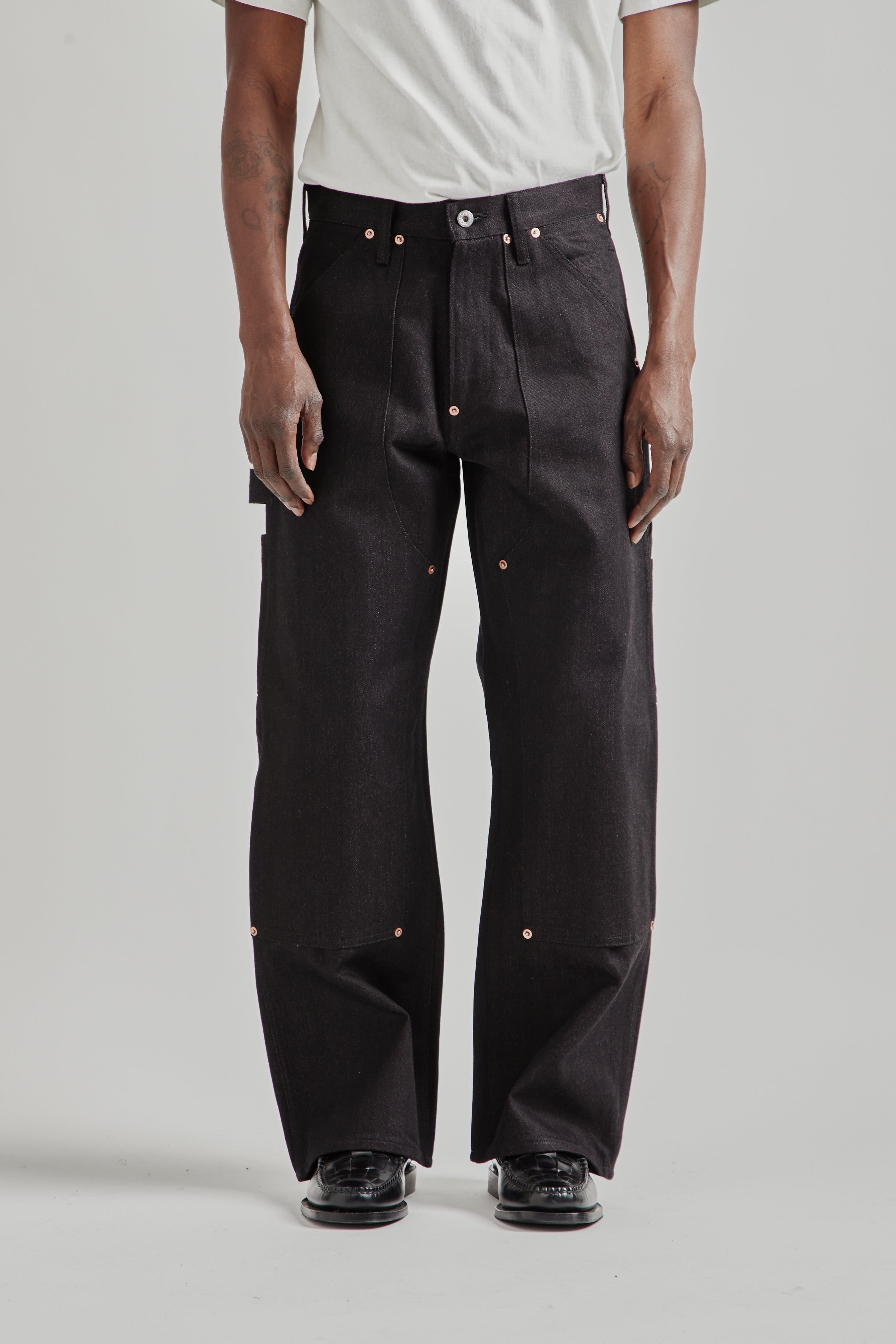 Sugarhill Twisted Heather Denim Pants Double Knee - Red/Black