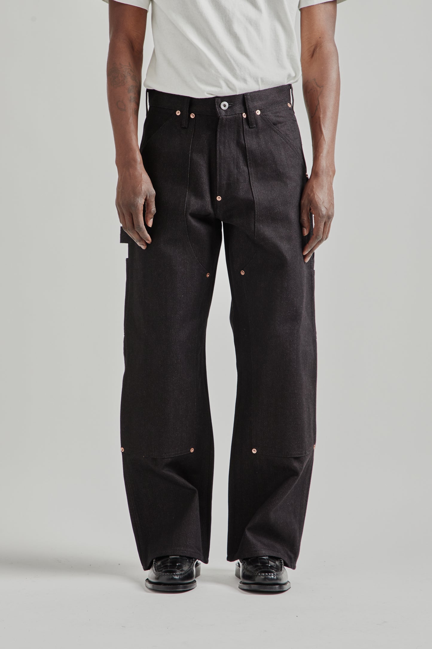 Twisted Heather Denim Pants Double Knee - Red/Black