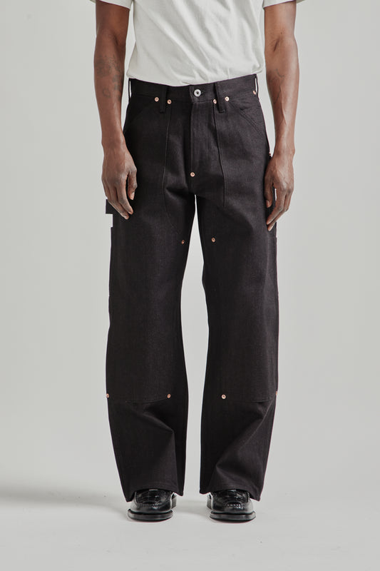 Twisted Heather Denim Pants Double Knee - Red/Black