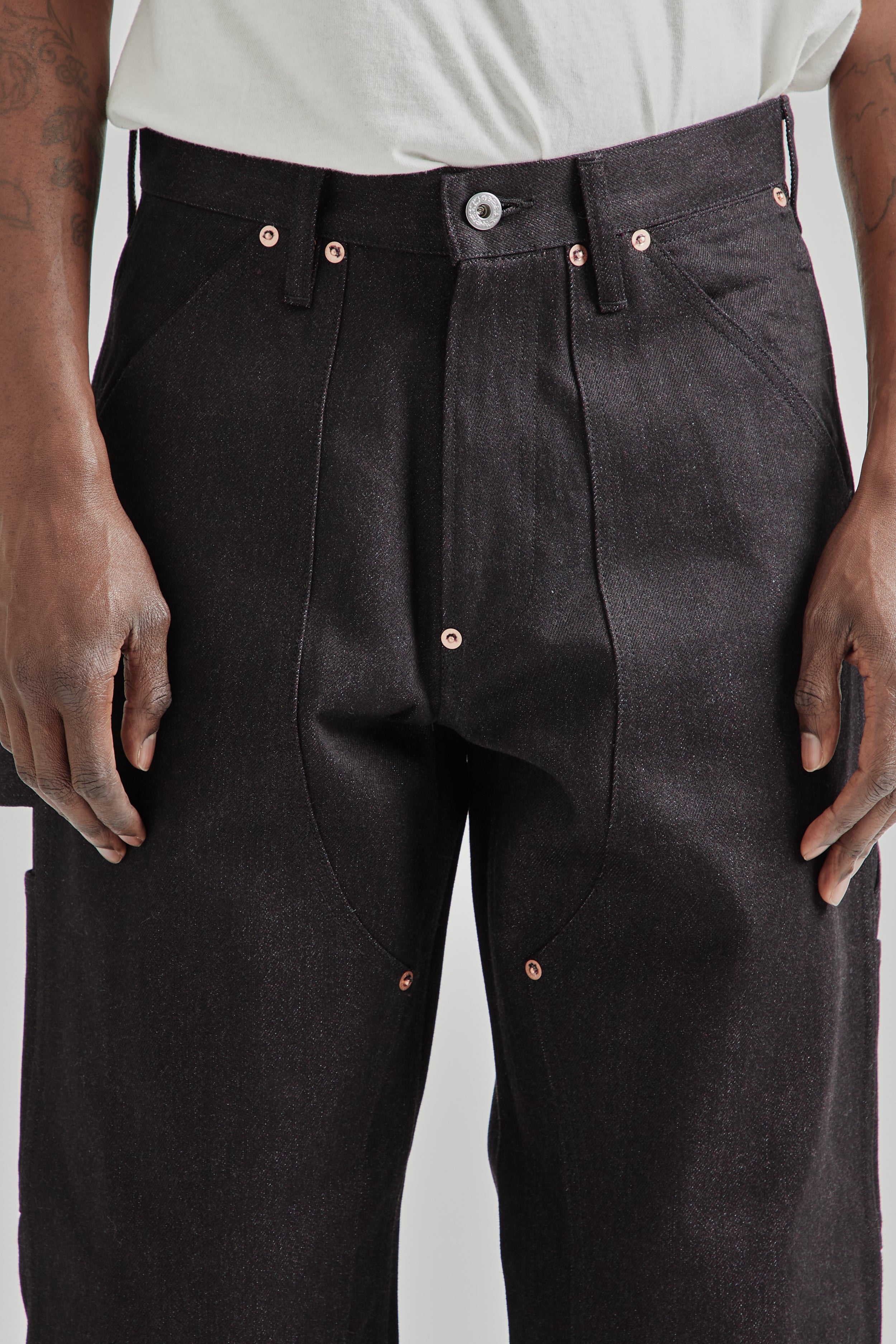 Sugarhill Twisted Heather Denim Pants Double Knee - Red/Black