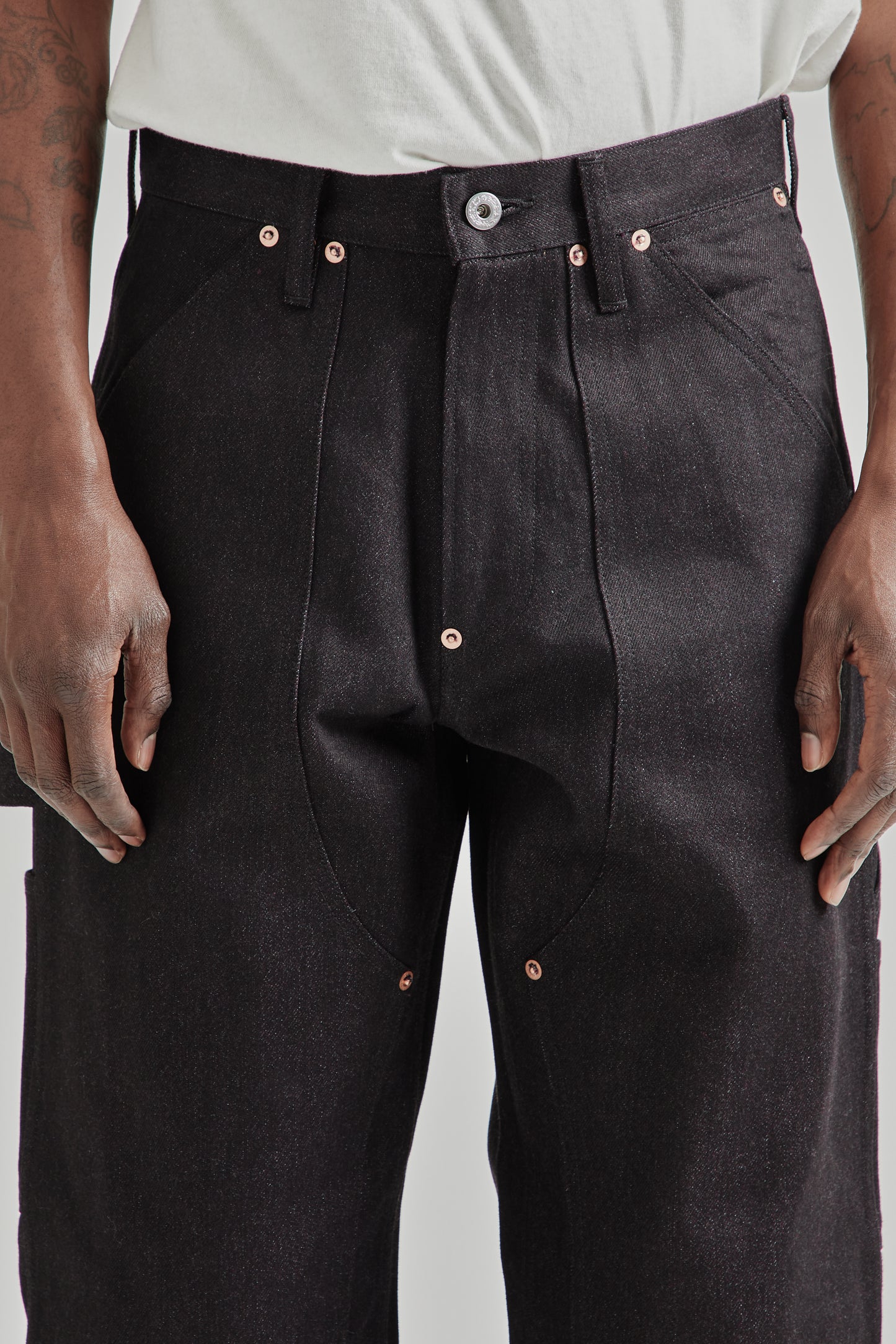 Twisted Heather Denim Pants Double Knee - Red/Black