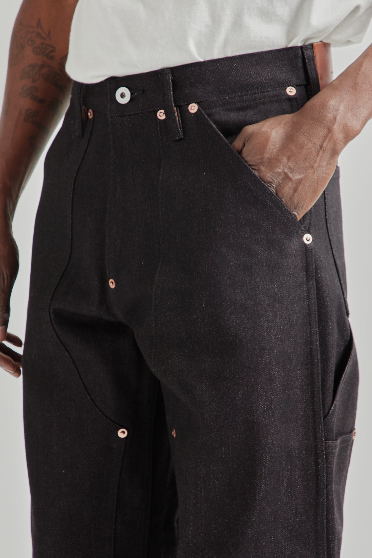 Twisted Heather Denim Pants Double Knee - Red/Black