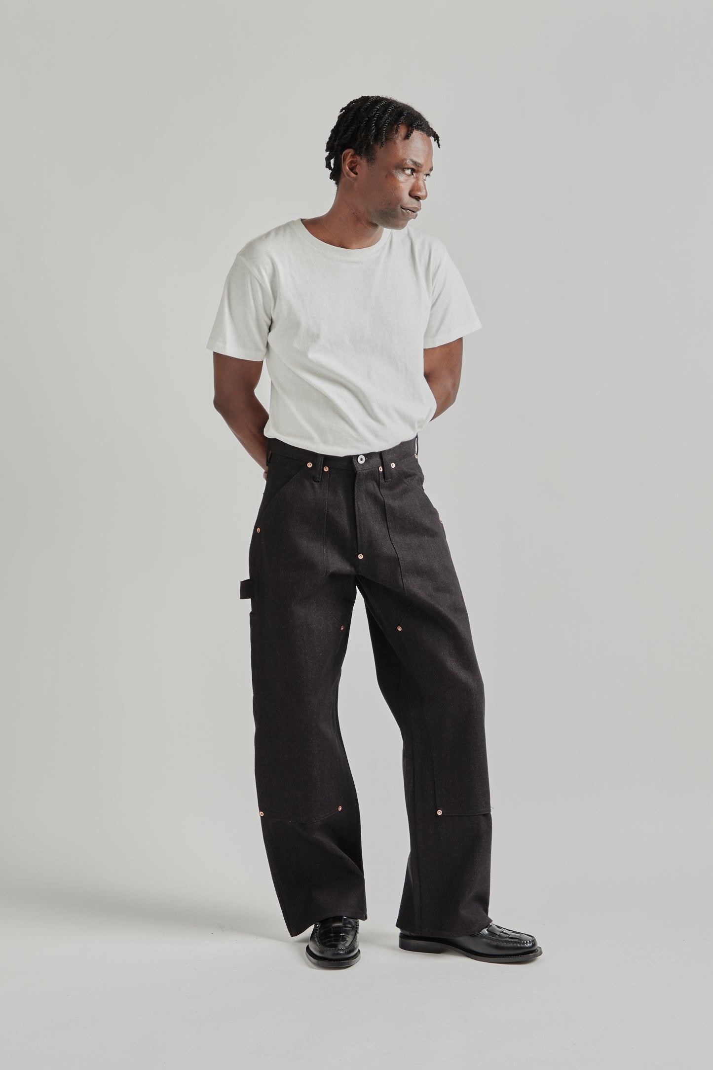 Twisted Heather Denim Pants Double Knee - Red/Black