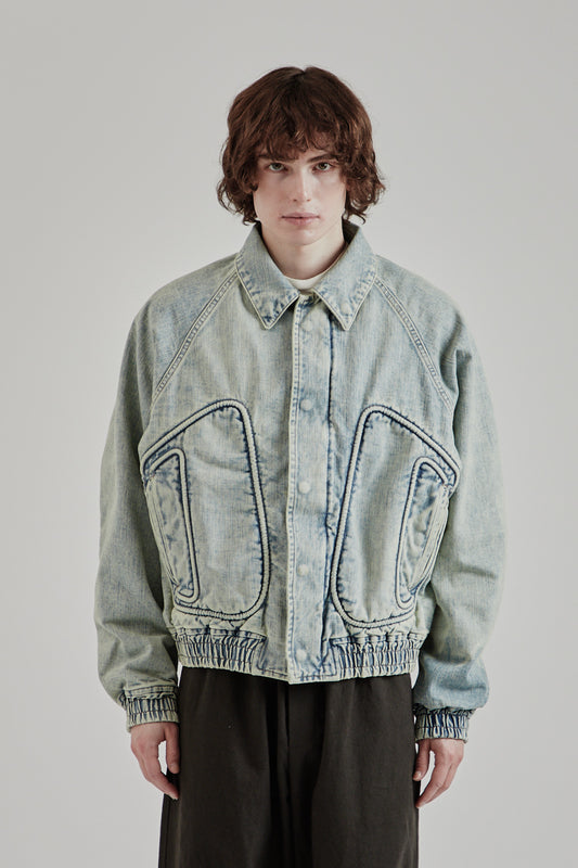 Sugarhill SS25 Piping Denim Bomber Jacket Gray White 27