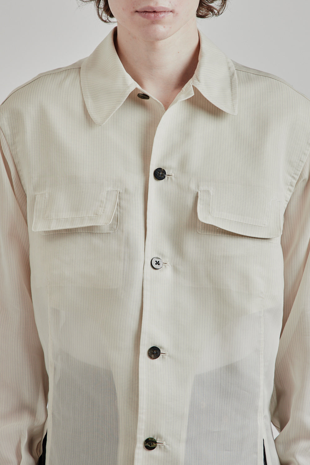 Sugarhill SS25 Sheer Flap Pocket Shirt White Stripe 6