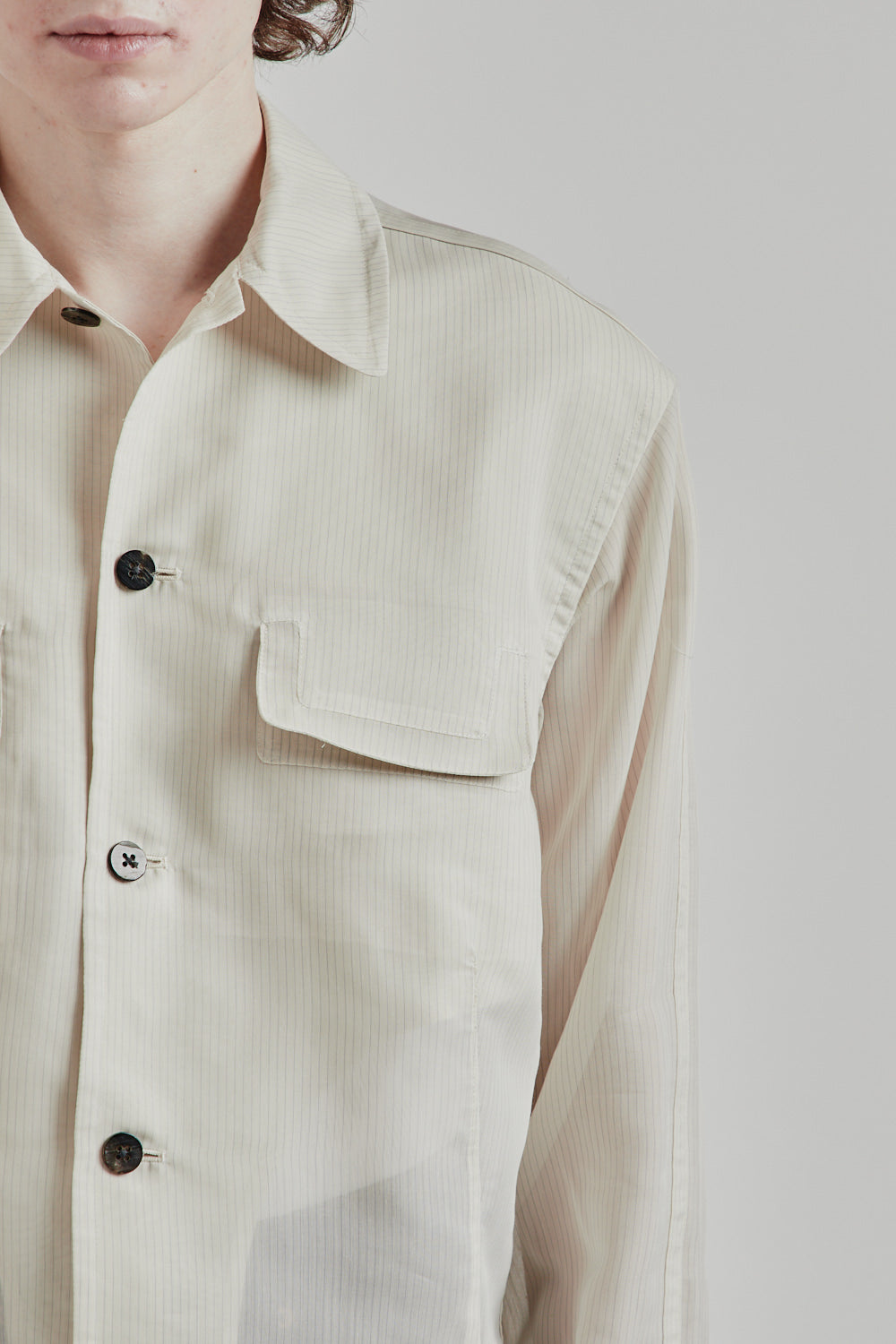 Sugarhill SS25 Sheer Flap Pocket Shirt White Stripe 7