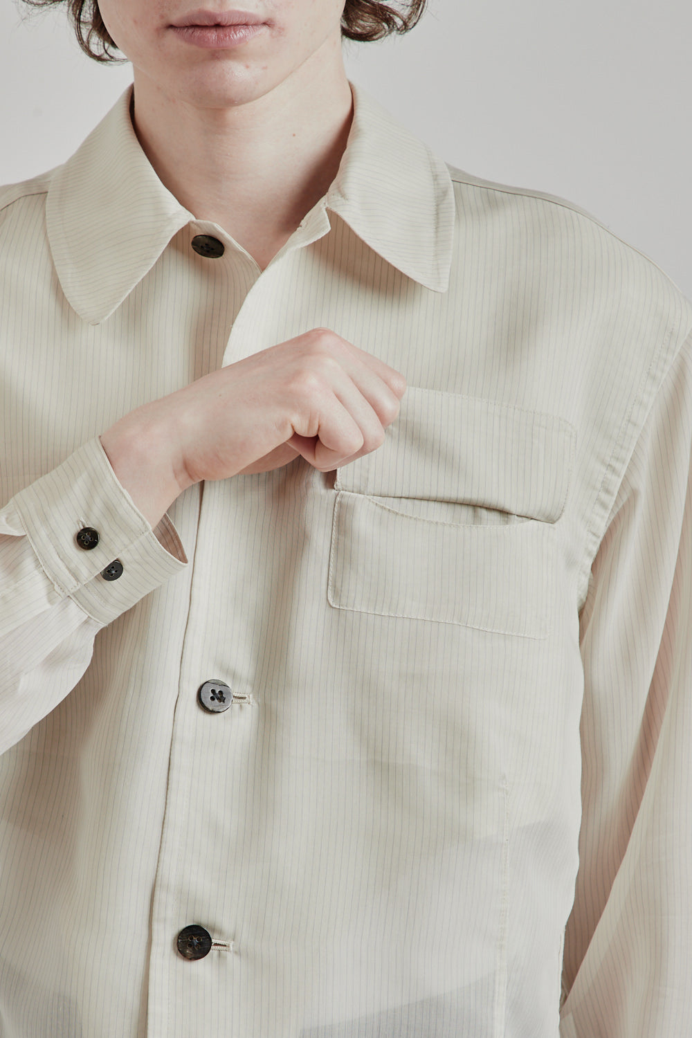 Sugarhill SS25 Sheer Flap Pocket Shirt White Stripe 9