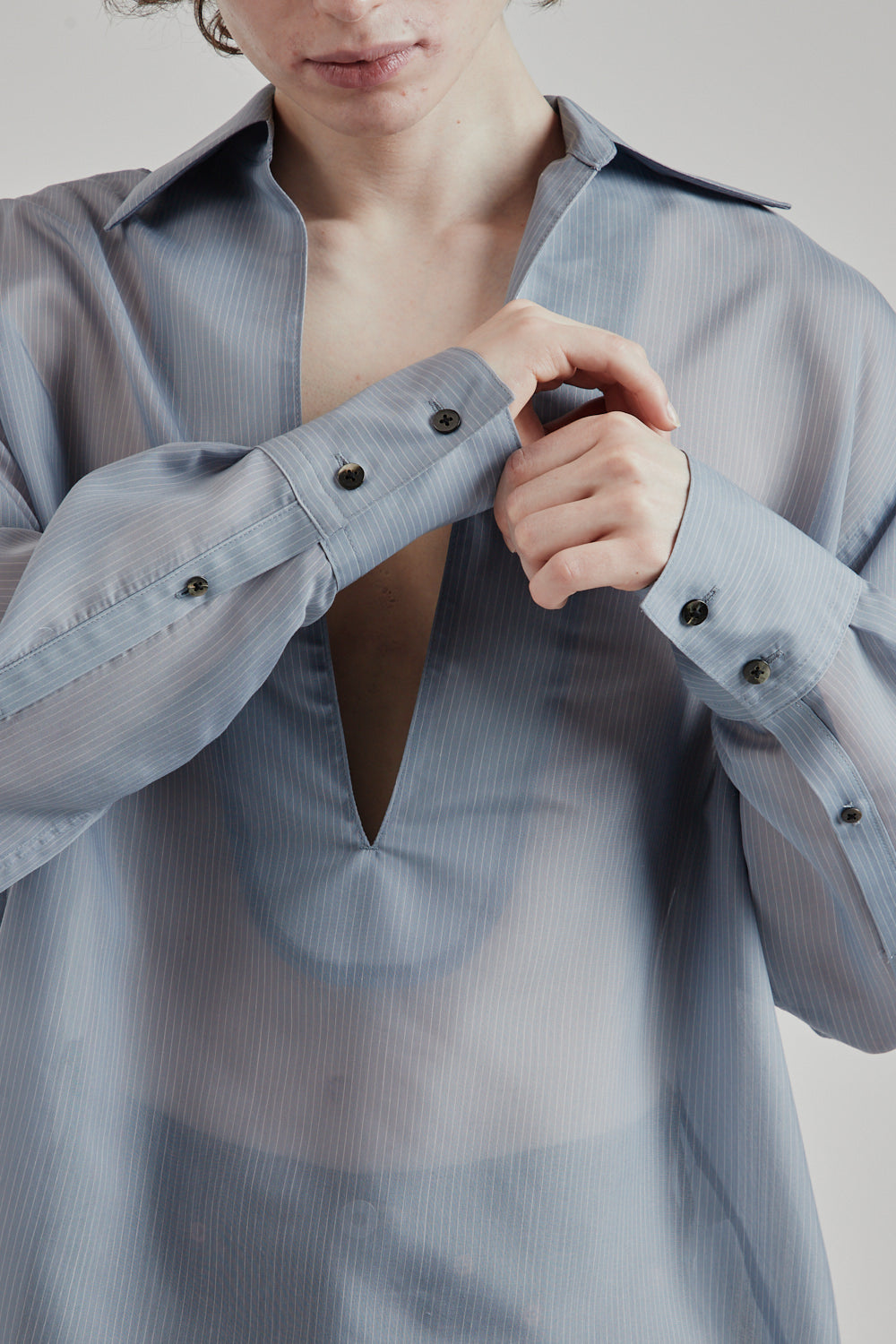 Sugarhill SS25 Sheer Skipper Shirt Blue Stripe 8