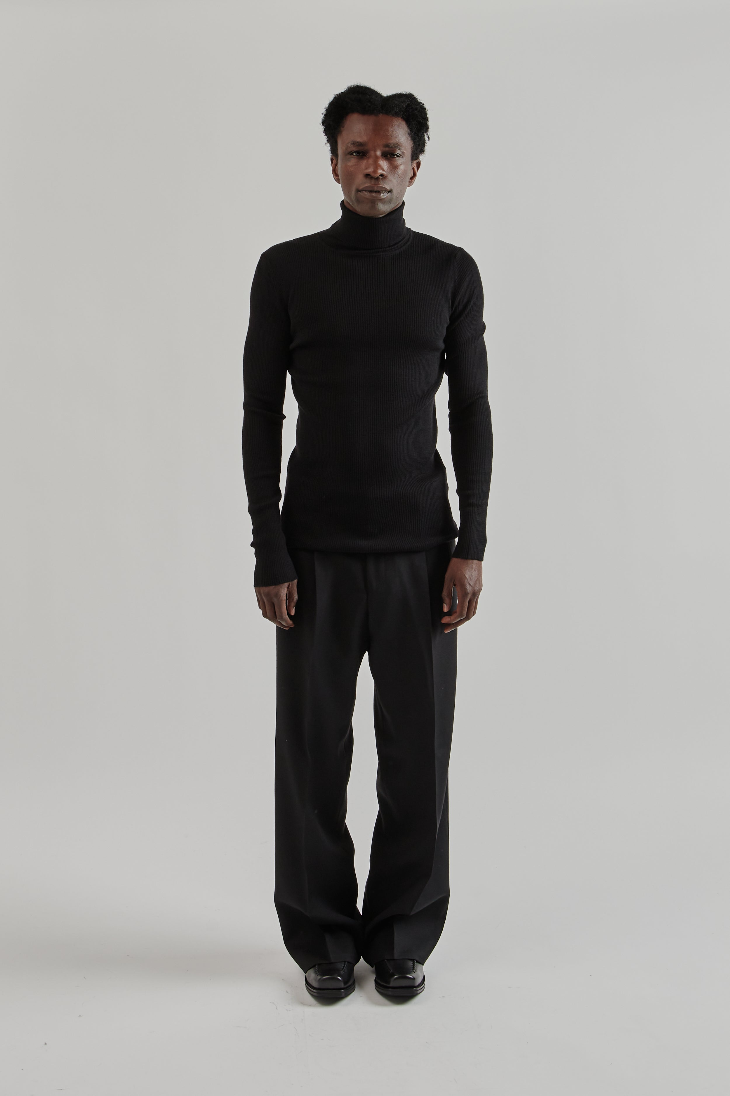 RIB LAME TURTLE KNIT /BLK×BLE Sunflower Merino Rib Turtle Neck - Black | Wallace Mercantile Shop