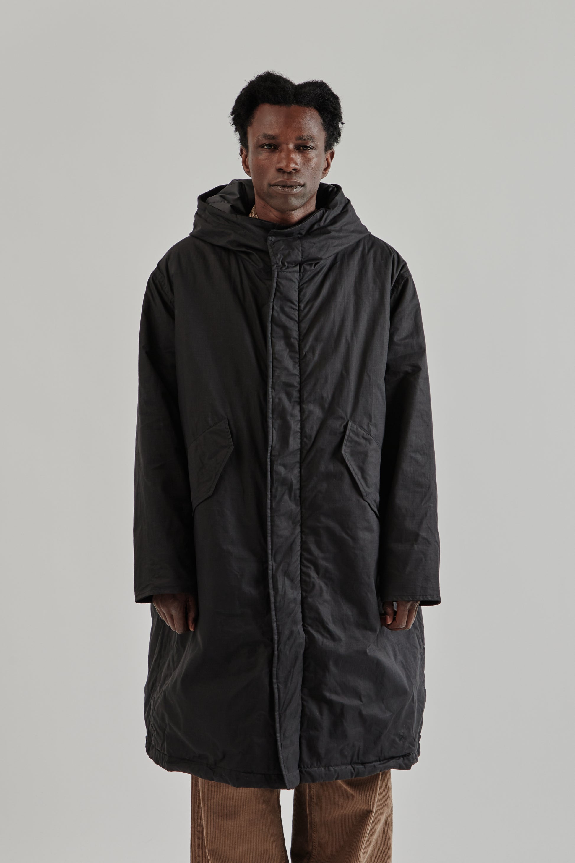 Sunflower FW25 Waxed Parka Coat Black3