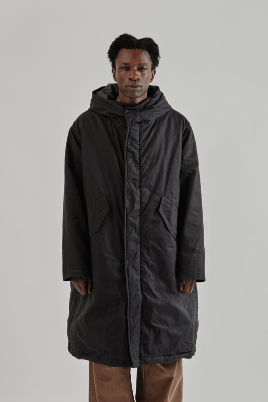 Sunflower FW25 Waxed Parka Coat Black3