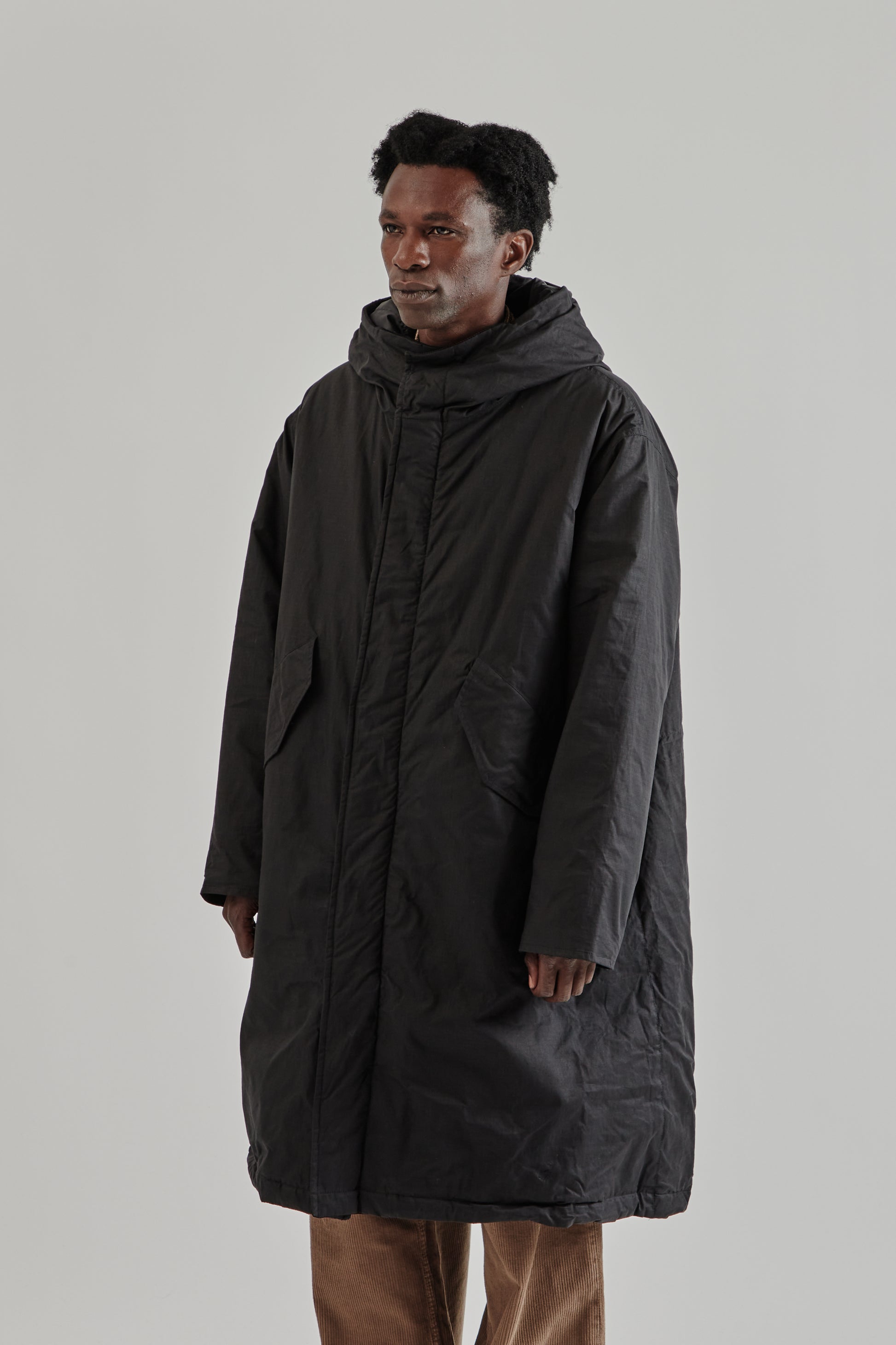 Sunflower FW25 Waxed Parka Coat Black5