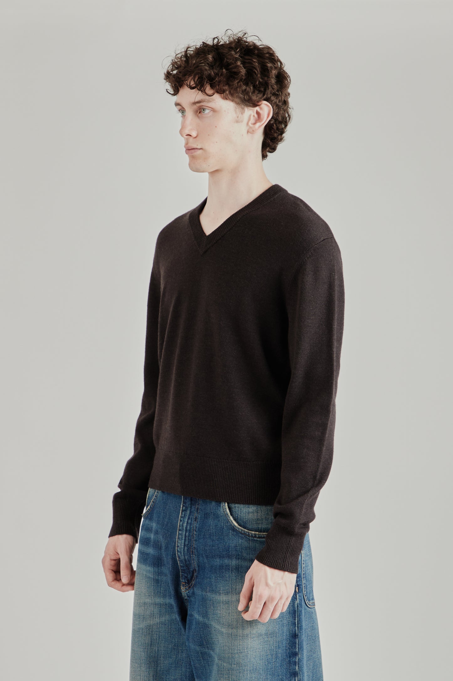 Moon Merino V Neck - Brown