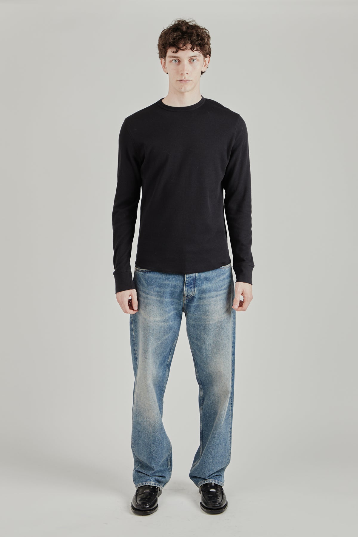 Wool Waffle Tee Long Sleeve - Black