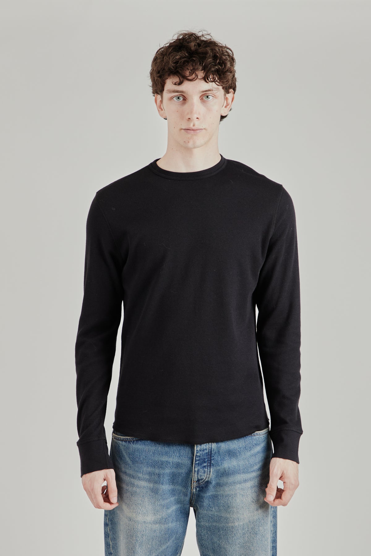 Wool Waffle Tee Long Sleeve - Black