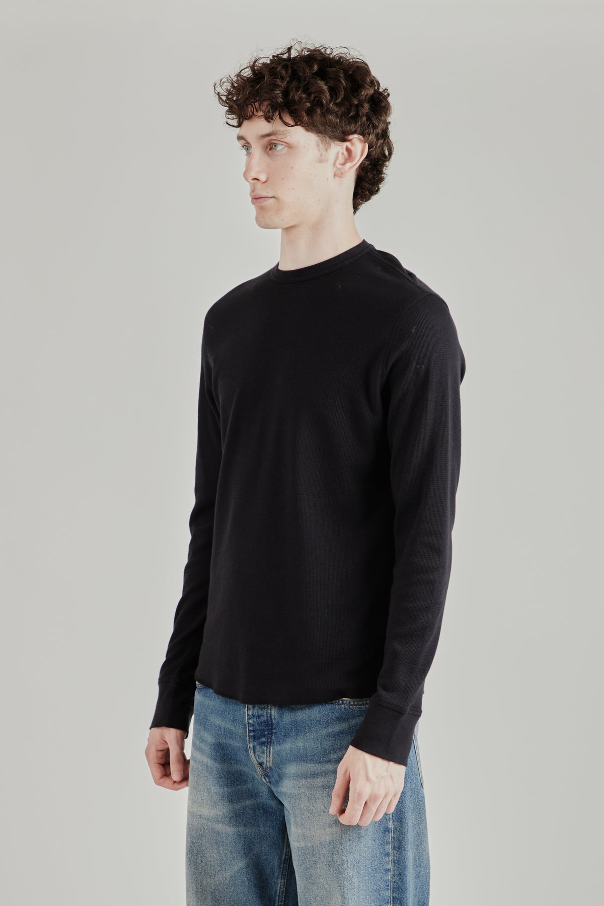 Wool Waffle Tee Long Sleeve - Black