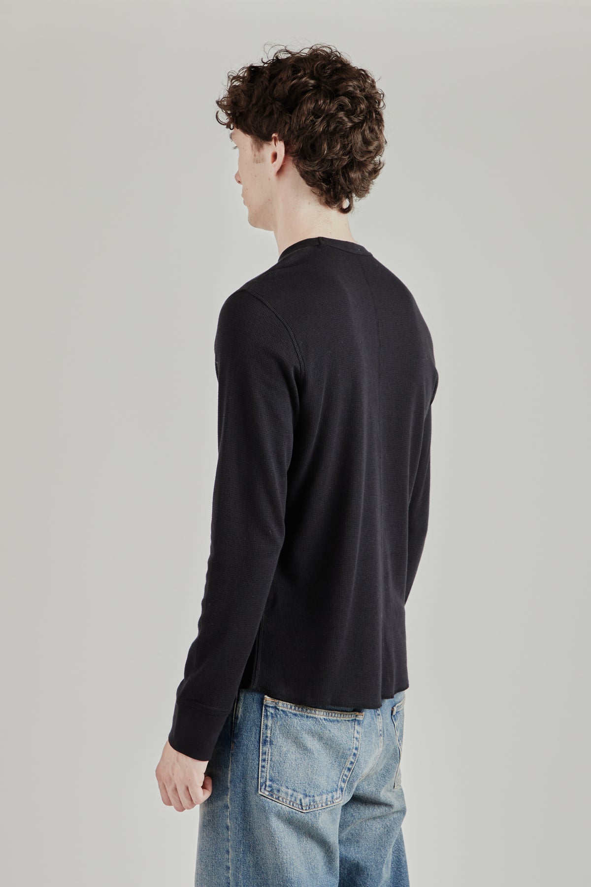 Wool Waffle Tee Long Sleeve - Black