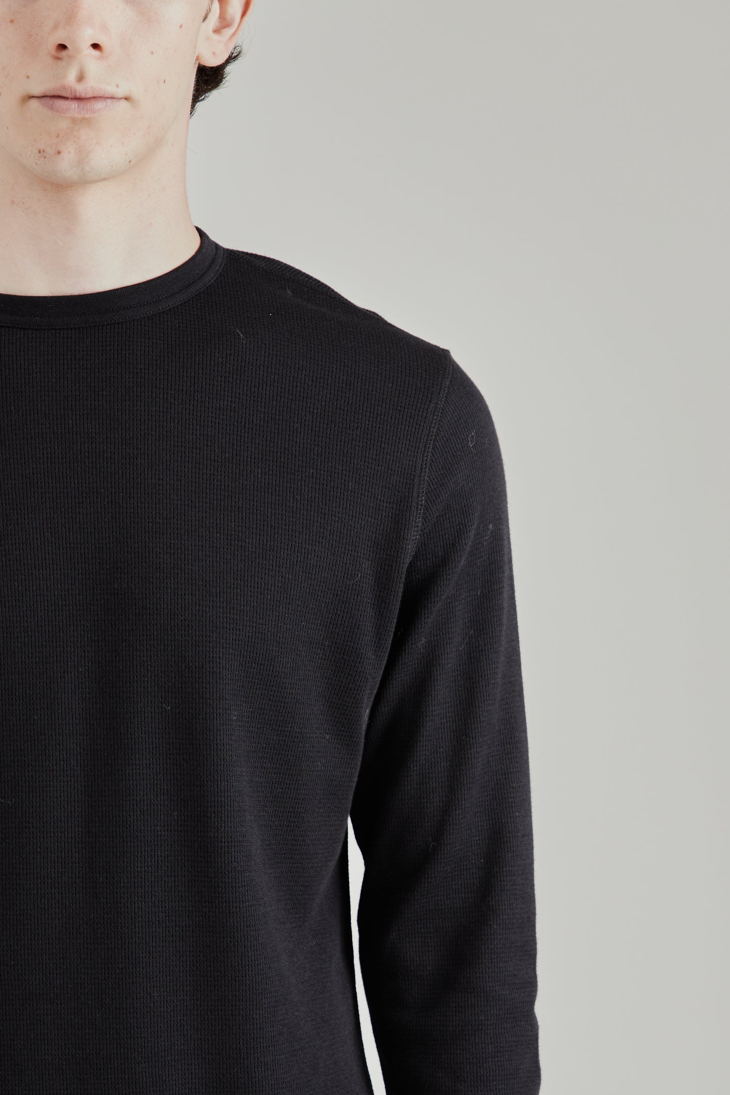 Wool Waffle Tee Long Sleeve - Black