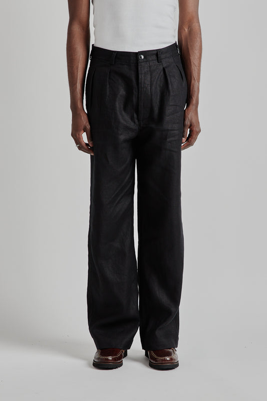 Pleated Linen Pants - Black
