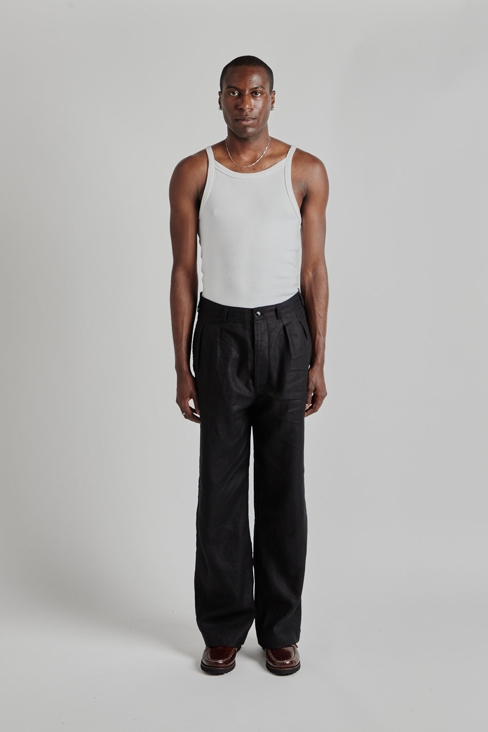 Pleated Linen Pants - Black