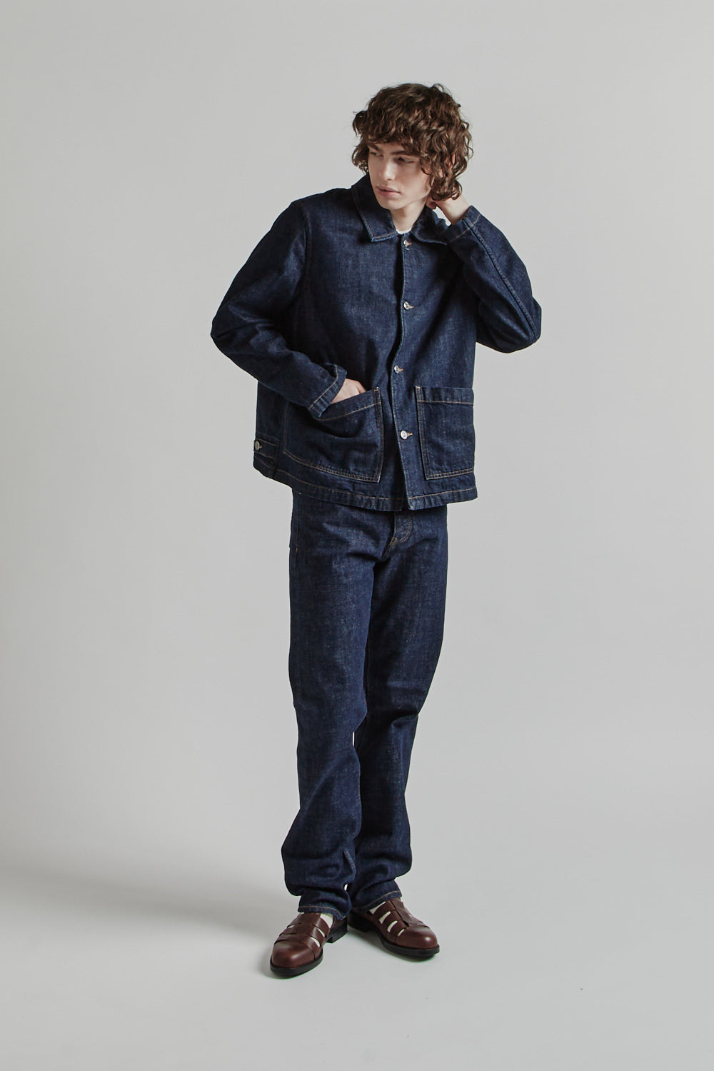 Sunflower デニムジャケット WORKER JACKET Sunflower Denim Worker Jacket Rinse Blue at CareOfCarl.com