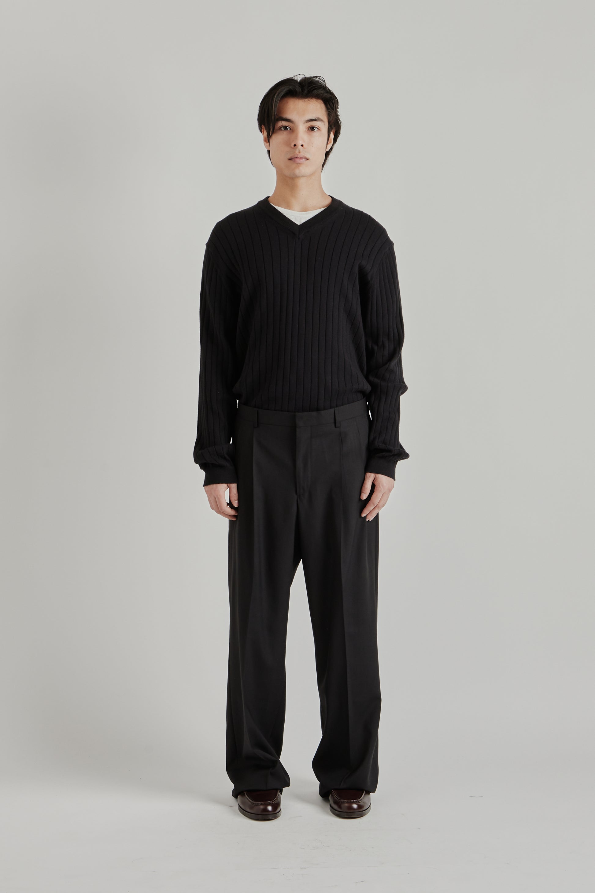 Sunflower SS26 Wide Pleated Trouser Tropical Wool Black2028