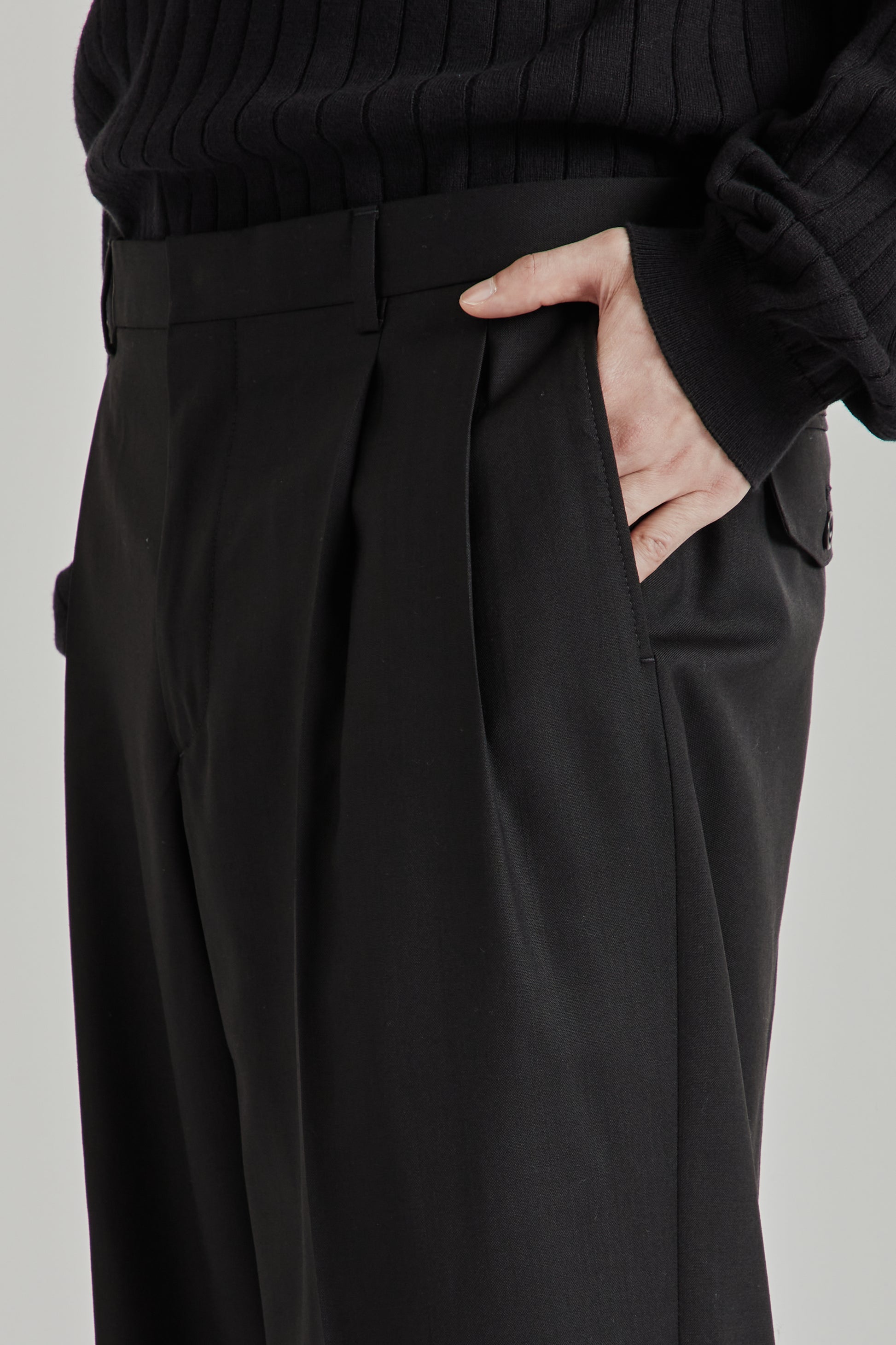 Sunflower SS26 Wide Pleated Trouser Tropical Wool Black2042