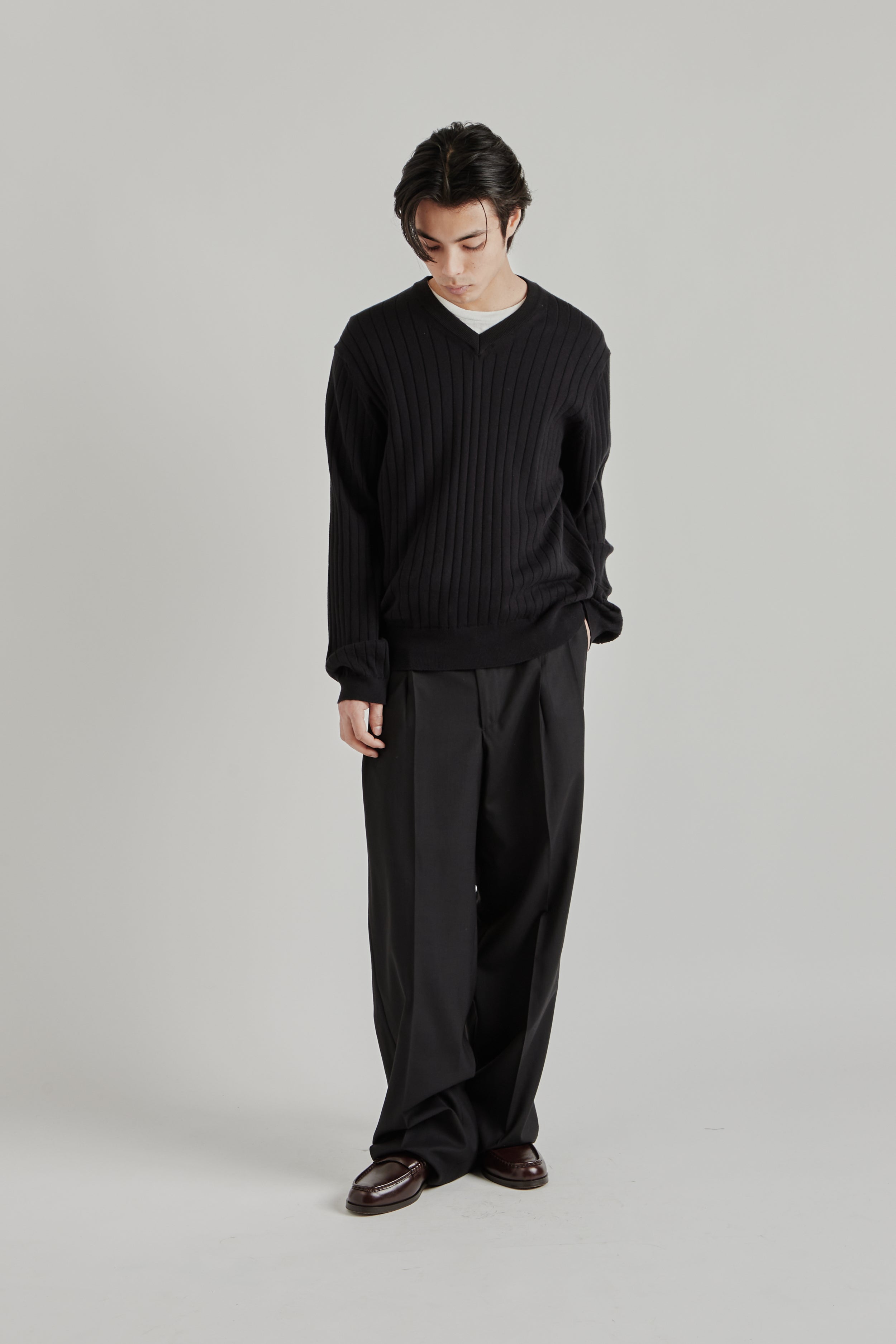 Sunflower Wide Pleated Trouser Tropical Wool - Black | Wallace