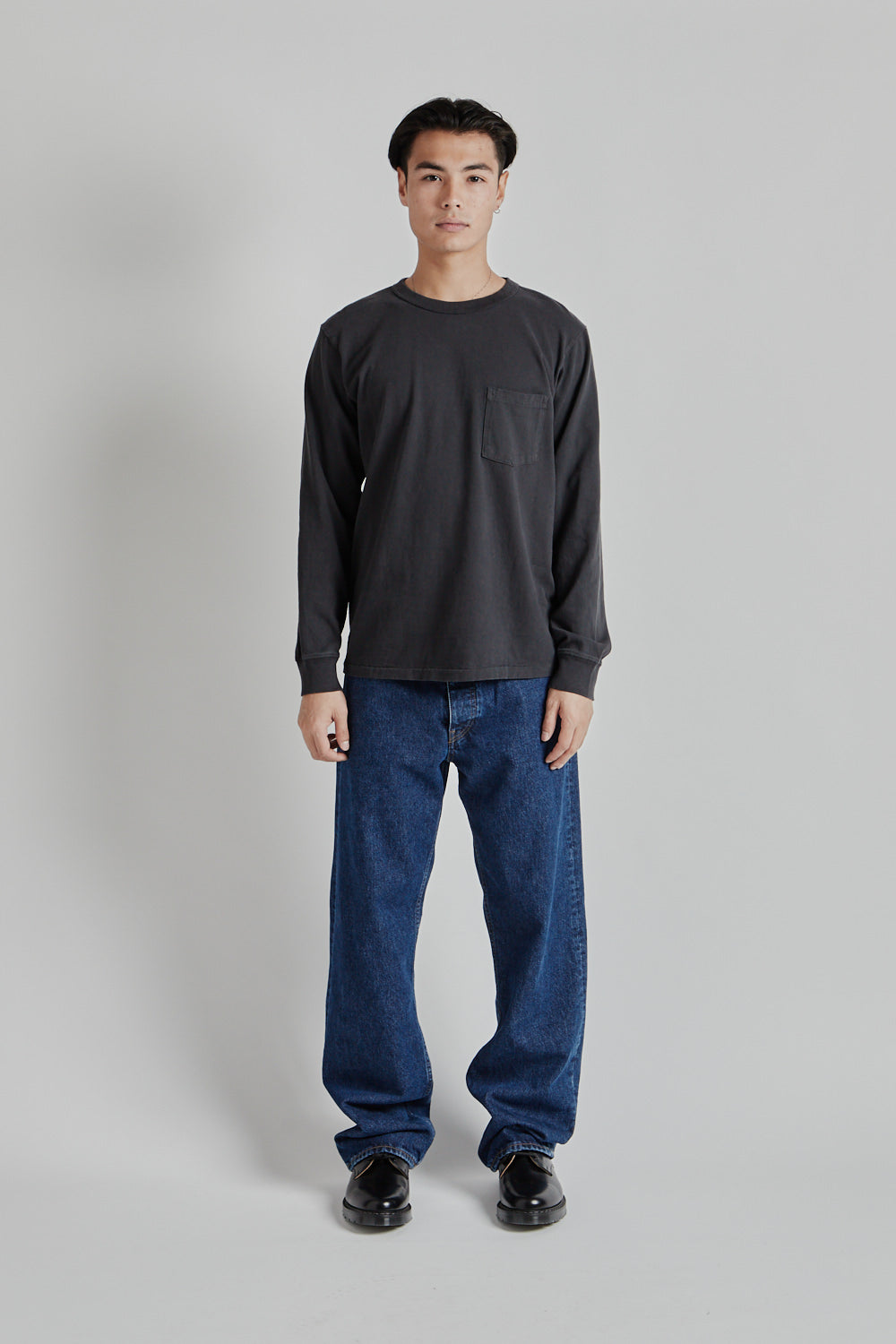Velva Sheen Pigment Dyed Long Sleeve Pocket Tee Black 1