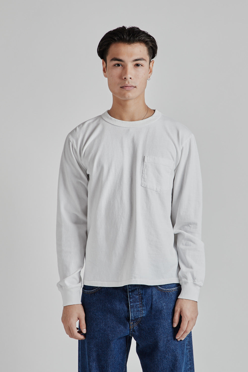 Velva Sheen Pigment Dyed Long Sleeve Pocket Tee White 2
