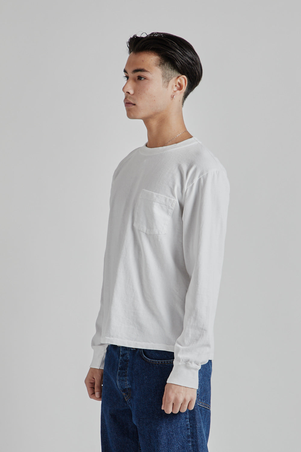Velva Sheen Pigment Dyed Long Sleeve Pocket Tee White 3