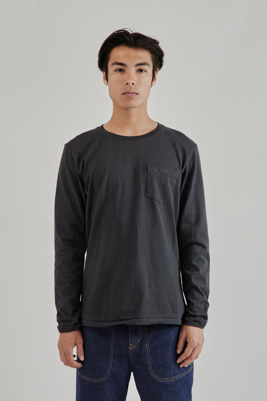 Velva Sheen SS25 Tubular Crewneck Long Sleeve Pocket Tee Black 2