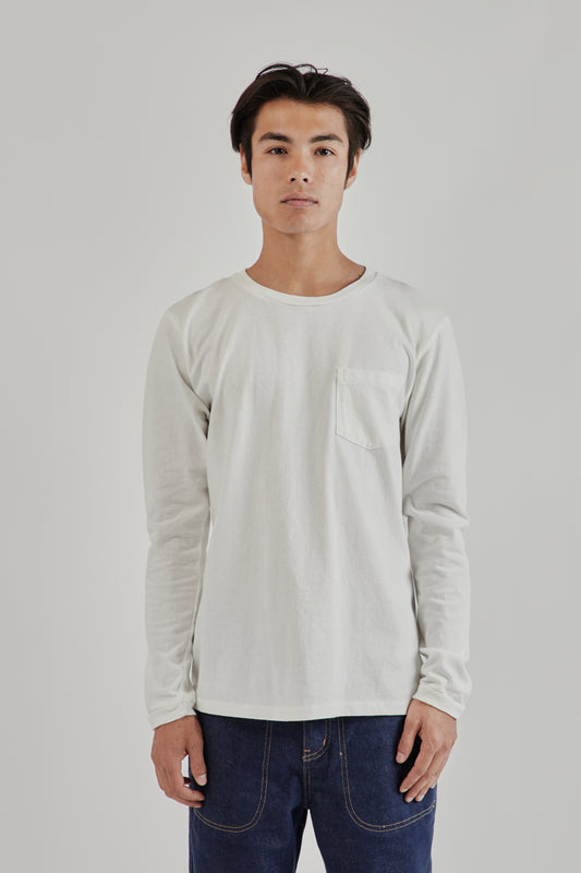 Velva Sheen SS25 Tubular Crewneck Long Sleeve Pocket Tee White 2