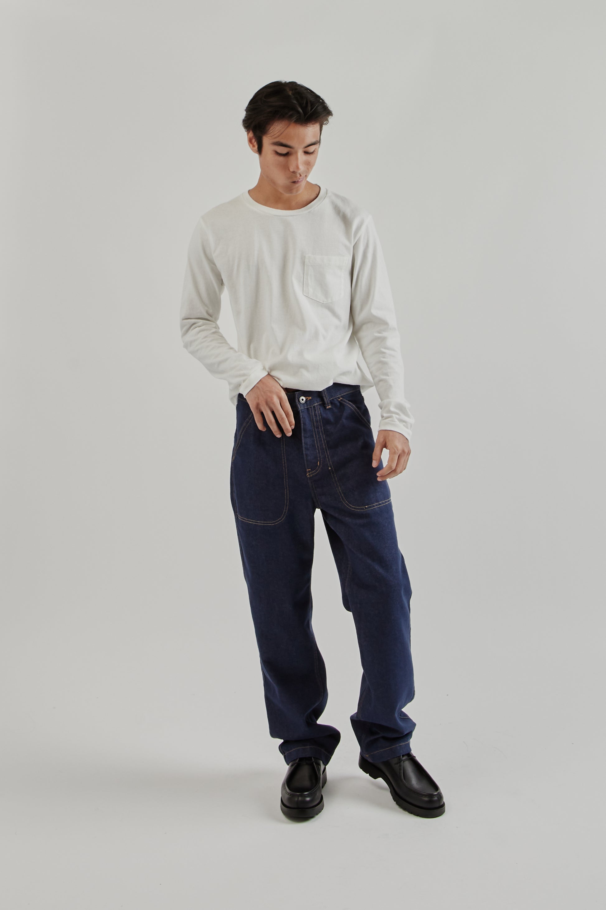 Velva Sheen SS25 Tubular Crewneck Long Sleeve Pocket Tee White 9