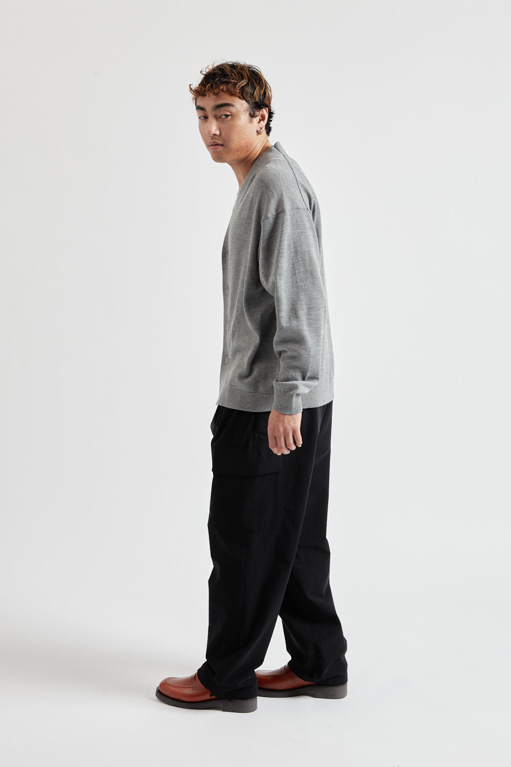 ATON Wool Washi Oversized Cardigan - Gray | Wallace