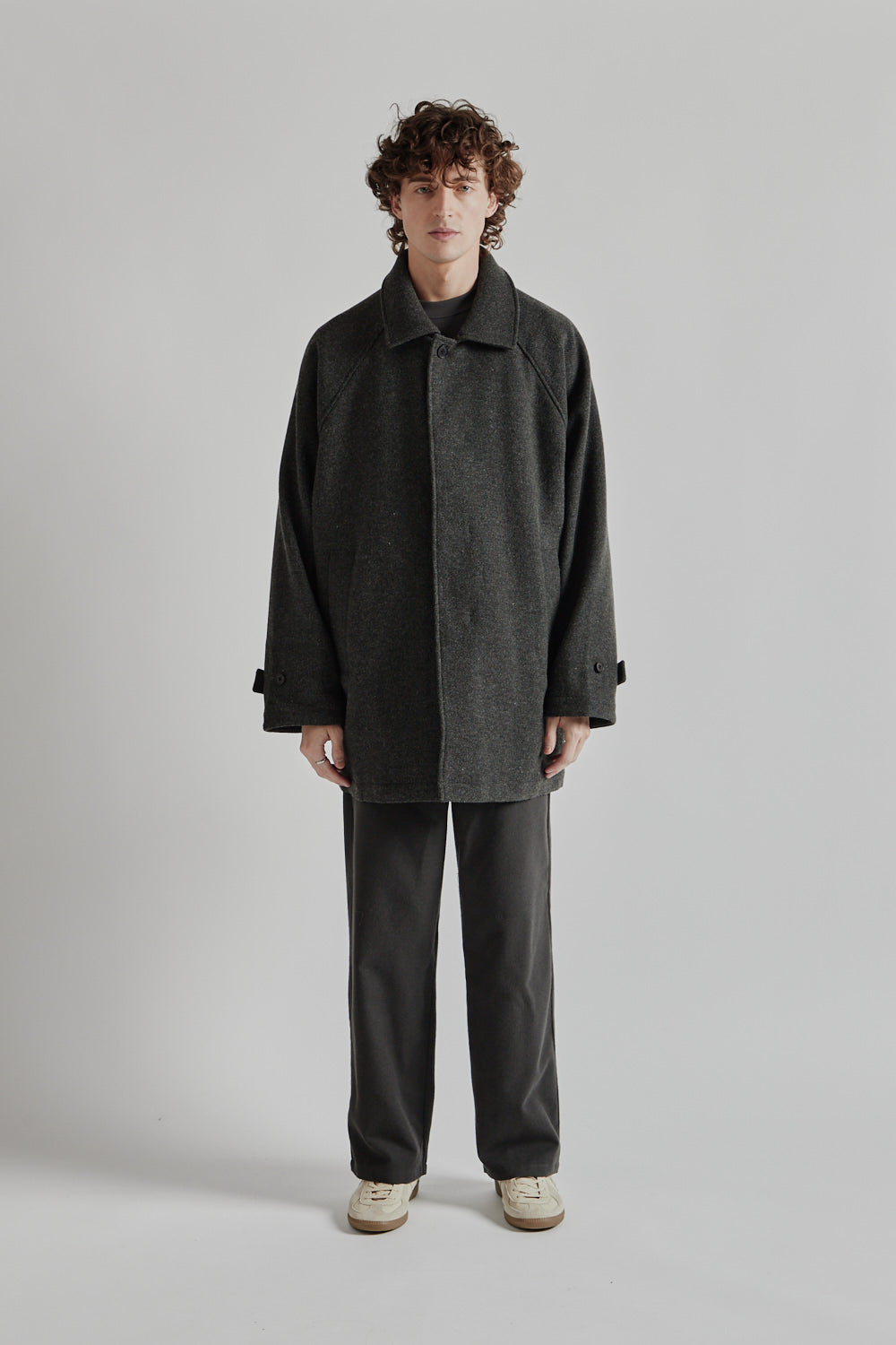 Wool/Nylon Half Coat - Khaki Gray