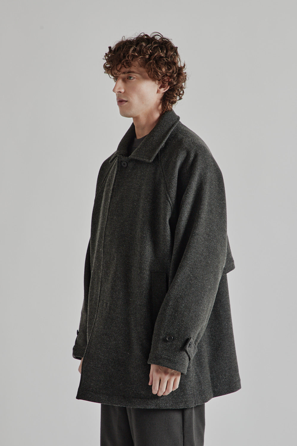 Wool/Nylon Half Coat - Khaki Gray