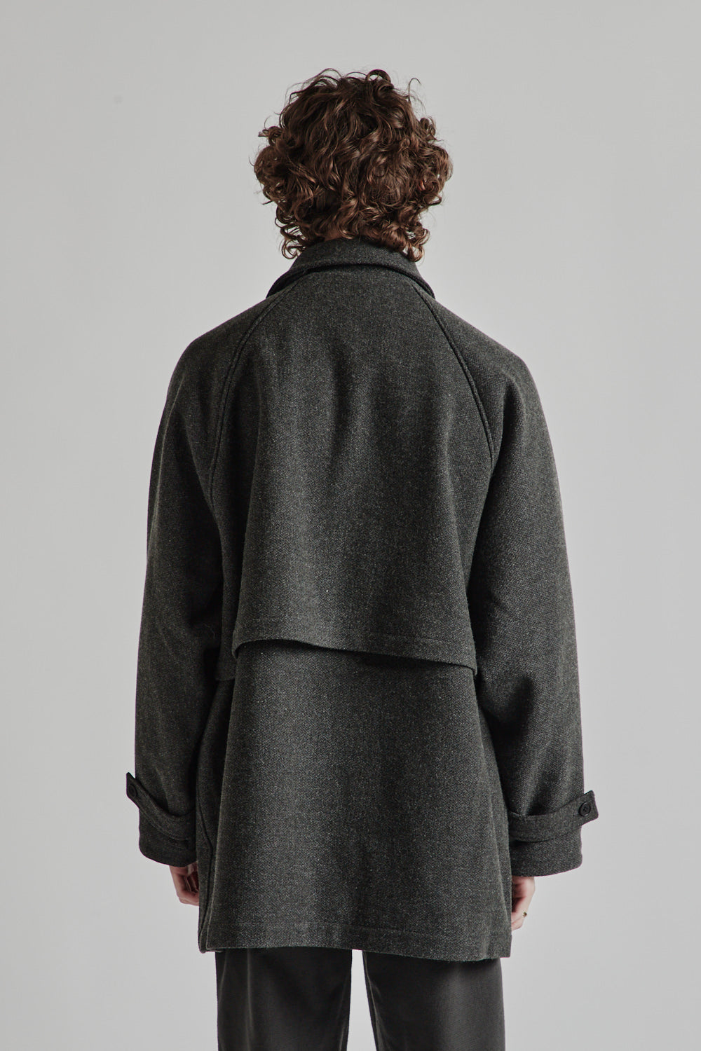 Wool/Nylon Half Coat - Khaki Gray