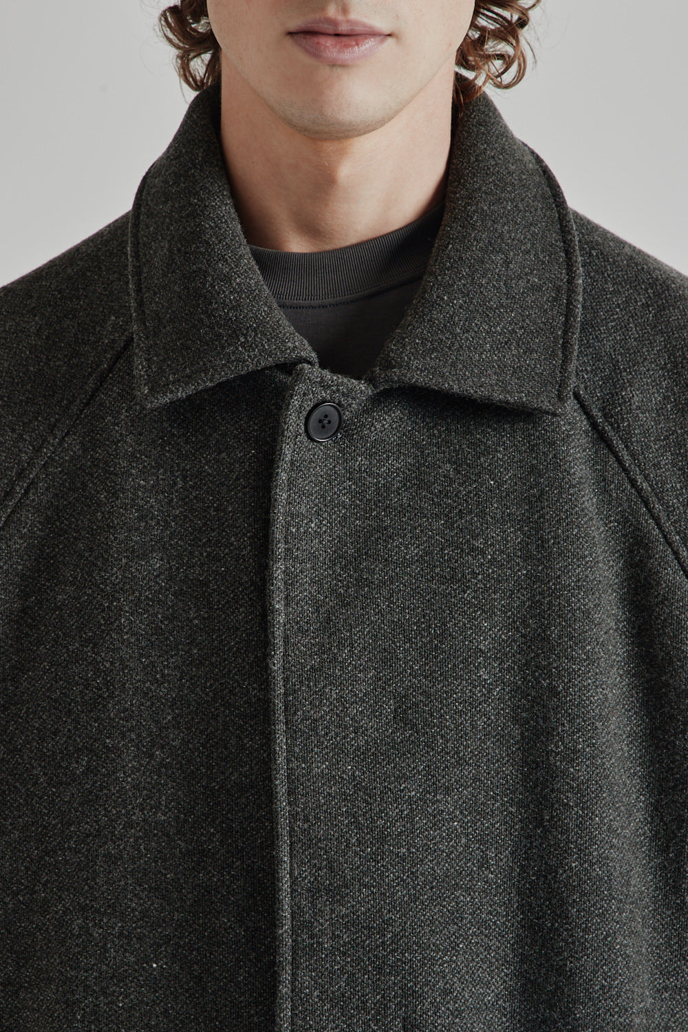 Wool/Nylon Half Coat - Khaki Gray